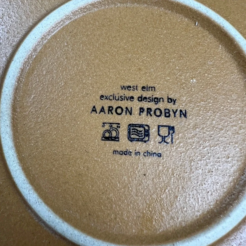 West Elm Aaron Probyn Dinner Plates Set 2 Gray Ochre Stoneware MidCentury Modern